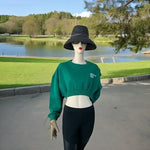 Zara Women's Green Ribbon Trim Cropped Sweatshirt S Manhattan Embroidery NWT