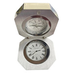 Bey Berk Compass Clock Gift Set Stainless Steel Hinged Case Desk Quartz 3x3" VG