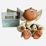 Russ Berrie Angel Cheeks With Dog Figurine 6" Vintage Cream Brown Collectible