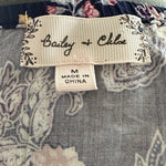Bailey & Chloe Blue Floral Paisley Bell Sleeve Blouse Women M Rayon Tassel NWOT
