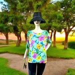 Joseph A Women's Multicolor Floral Silk Blouse XL 85% Silk 3/4 Sleeve Crew VG