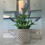 Artificial Lavender Plant White Cement Planter 12" Indoor Outdoor Faux Floral VG