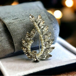 Women's Silver Tone White Pearl Crystal Brooch Pin 2"x1.5" Costume Jewelry