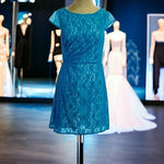 Jessica Simpson Women's Turquoise Lace Cocktail Dress 8 V-Back Fit Flare NWT