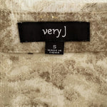 Very J Women's Gold Tan Animal Print Button Front Blouse S Beaded Rhinestone VG