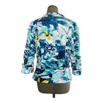 Coldwater Creek Womens Jacket 10 Floral Multicolor Zip Front Cotton Blazer 3/4