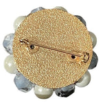 Vintage Round Beaded Flower Brooch 1.5" White Blue Gold Base Gift Box NWOT