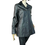 SIENA Women's Black Genuine Leather Jacket Size M Button Front Coat VG