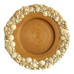 Handmade Rattan Seashell Platter Tray 15" Round Coastal Decor Tan Beige NWOT