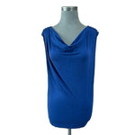 Michael Kors Women's Blue Cowl Neck Sleeveless Top M Silver Chain Shoulder VG