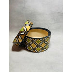Large Ceramic Canister Jar Gold Green Black Geometric 6.5" Hexagon Lidded NEW