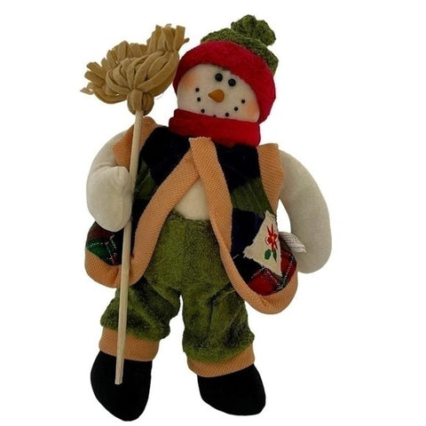 Vintage 15" Tall Plush Snowman Statue Handcrafted Christmas Holiday Decor VG