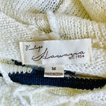 Vintage Havana Women's Ivory Navy Anchor Hooded Sweater M Fringe Knit Excellent