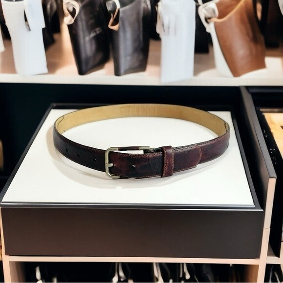 Vintage Christian Dior Burgundy Brown Aniline Leather Gold Buckle Womens Belt 32