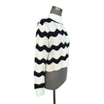 Zara Women's Black White Zigzag Funnel Neck Cropped Sweater S Mock Neck VG