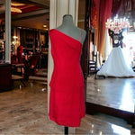 Vintage Papell Boutique Evening Dress 10 Red Silk One Shoulder Ruffle Lined NWOT