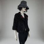 ALBERTO MAKALI Cropped Blazer S Jeweled Floral Fuzzy Jacket Black Red Green EXC
