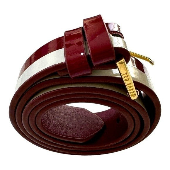 Ted Baker Women's Belt Size 2 White Burgundy Color Block Vegan Leather NWOT
