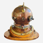Antique Brass Copper Diving Helmet Maritime Quartz Clock Solid Wood Decor