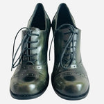 KAMMI Italy Chameleon Green Leather Lace-Up Heeled Ankle Booties Size 5.5
