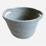 Small Round Rope Storage Basket w/ Handles Light Grey 9"x8"x5.5" Boho Chic