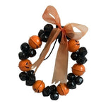 Halloween Orange Black Metal Pumpkin Jingle Bell Wreath 9.5" Bow Door Decor VG