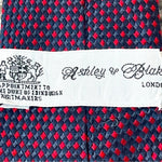 Ashley & Blake Navy Blue Burgundy Red Diamond Print Silk Mens Neck Tie 59" VG