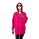 Women's Fight Like A Girl Pink Zip Hoodie Size L 80% Cotton Fleece Pockets G+