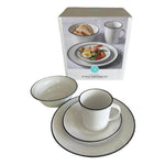 Martha Stewart 16pc Porcelain Dinnerware Set White Black Rim Service for 4 NIB