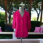Simply Chloe Dao Women's Magenta Origami Trim Sleeve Blazer S 3D Flower 4-Button