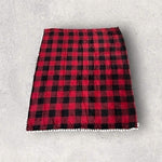 Plaid Throw Blanket Red Black White PomPom Trim 60x48 Velvet Plush Polyester New