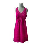 Studio M Womens Burgundy Purple Floral Embroidered Linen Knee Length Dress L EXC