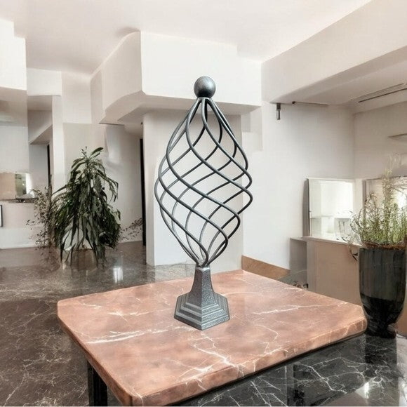 Large Metal Swirl Sphere Decoration Silver Table Top Centerpiece 17.5" Tall