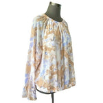 NINE WEST Women's Sheer Floral Chiffon Blouse XXL Long Bell Sleeve Pastel NWT