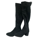 Women's Black Faux Suede Knee High Boots Block Heel Zip Rope Tie Size 7.5 NWOT
