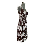 Maggy London Women's Brown White Floral Print Stretch Midi Dress 10 Elastic VG