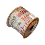 Thanksgiving Wired Edge Ribbon White Green Orange 2.5” x 25’ Fall Craft Roll