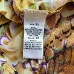 Women's Yellow Multicolor Paisley Tunic Blouse 3X Semi Sheer Relaxed Fit 31" EXC
