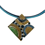 Square Enamel Crystal Pendant Necklace Multicolor Stripe Brass Tone Adjustable