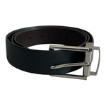 Reversible Black Brown Genuine Leather Silver Square Buckle Dress Belt Sz L 39.5