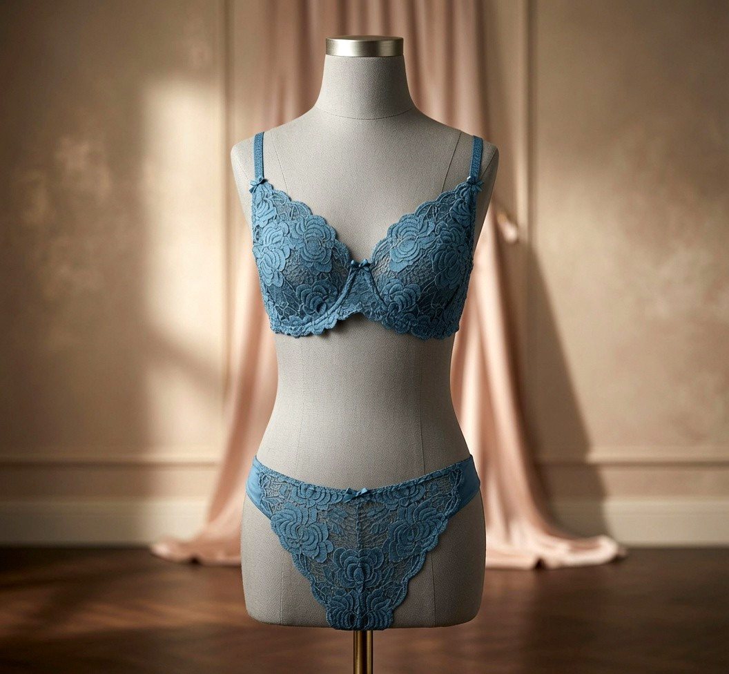 Victoria's Secret Vintage Floral Lace Bra Set Green 36D/L Underwire Lingerie