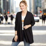 Talbots Black Open Front Blazer Duster Knit Sheer Back Women's Size M 26.5"