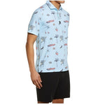 Bad Birdie Mens The Drive In Print Polo Shirt M Light Blue Polyester Spandex EXC
