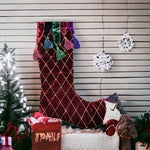 Large Christmas Stocking 42" Burgundy Red Velvet Quilted Tassels Handmade India