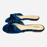 Neiman Marcus Blue Velvet Bow Tie Slides Flat Mules Women Size 5.5
