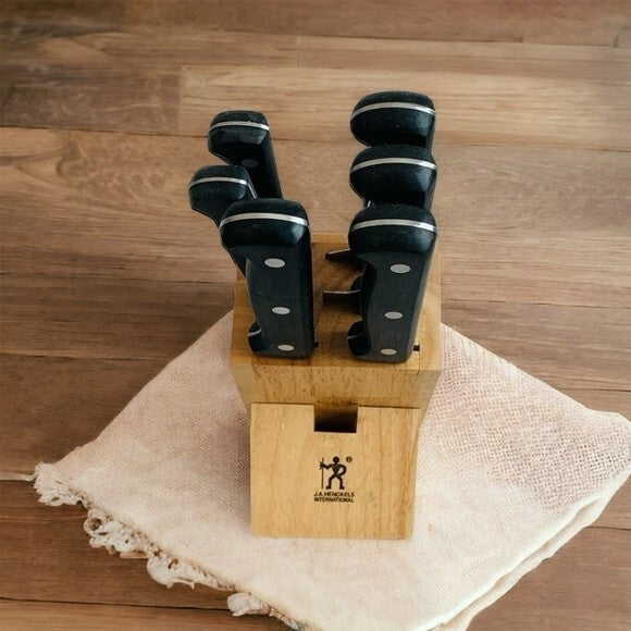 J.A. Henckels 7pc Knife Block Set German Stainless Steel Hardwood Stand Vintage