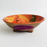 Vintage Mexican Clay Pottery Hand Painted Glazed Fruit Bowl 3-Footed Folk Art 6"