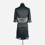 Intuition Black Ruffled Blazer Skirt Suit Belted Rhinestone Trim Size 10