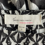 Vince Camuto Women's Black White Geometric Sheer Blouse S Relaxed Fit 3/4 Sleeve
