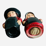 Vintage Amish Couple Salt Pepper Shakers 2.5" Red Black Cast Iron Set Vintage